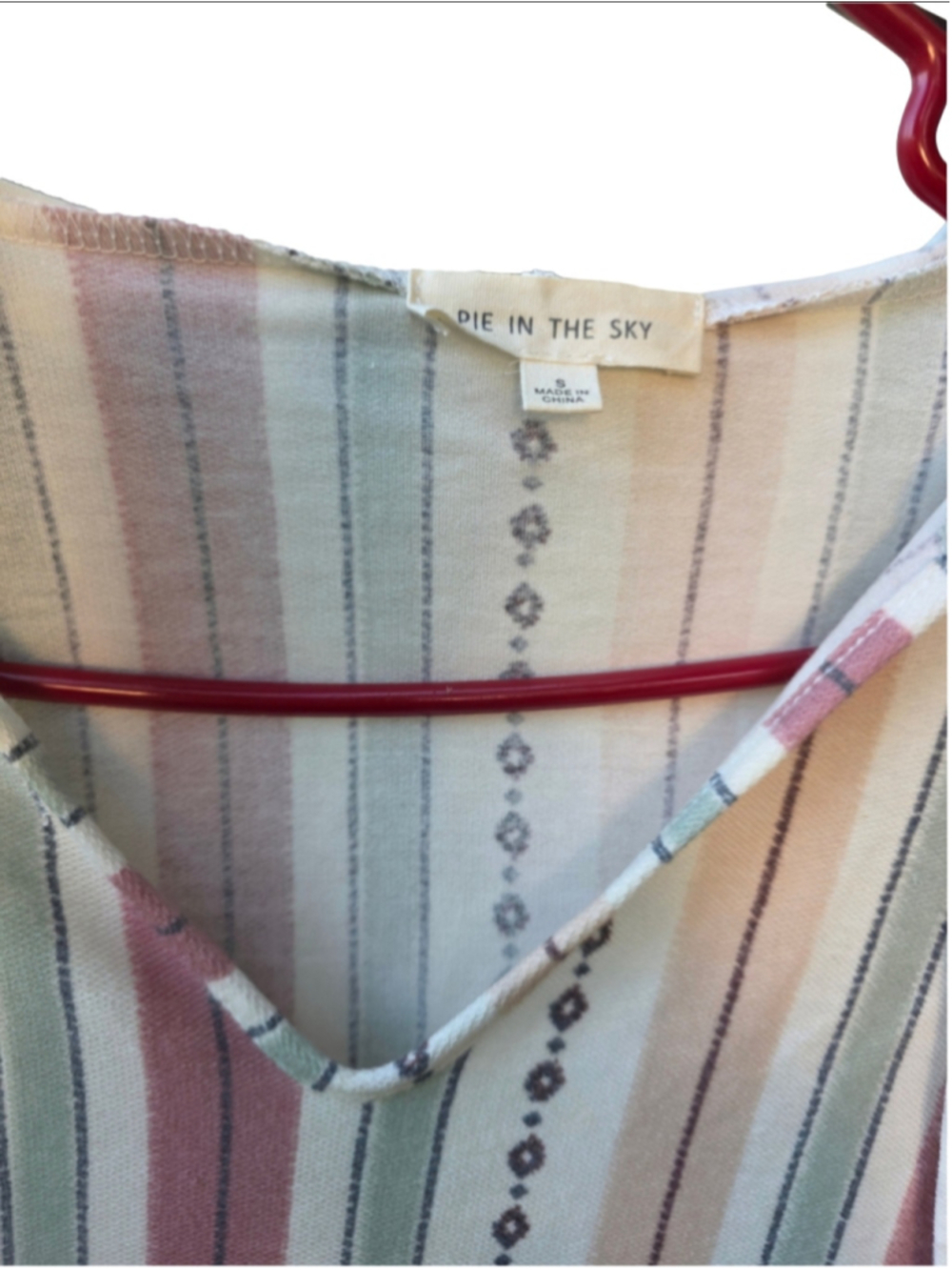 Women's Pie in the Sky Striped Hoodie Shirt Size S Beige Pink boho-inspired chic - Picture 5 of 13